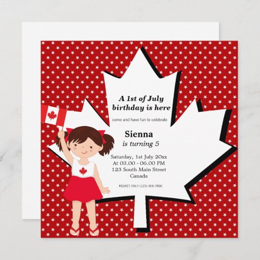 Invitation Fille d'anniversaire canadienne (Devant / Derrière)