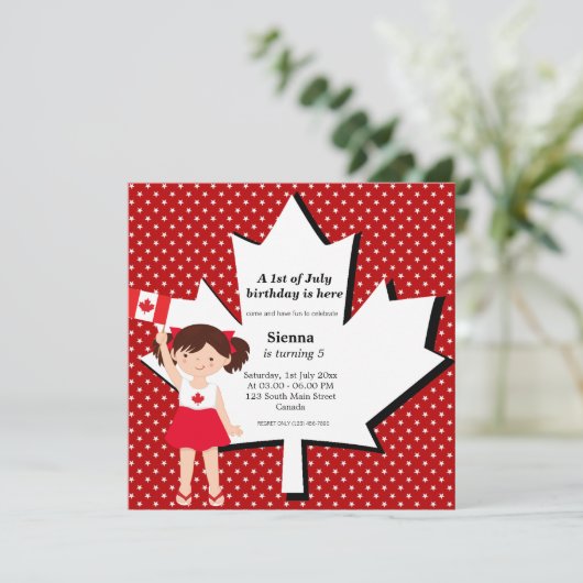 Invitation Fille d'anniversaire canadienne (Debout devant)