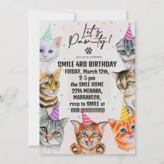 Invitation fille d'anniversaire chat filles chats chaton chat