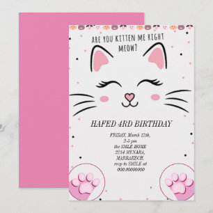 Invitation fille d'anniversaire chat filles chats chaton mign