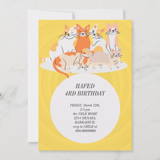 Invitation fille d'anniversaire chat filles chats chaton mign (Devant)