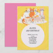 Invitation fille d'anniversaire chat filles chats chaton mign (Devant / Derrière)