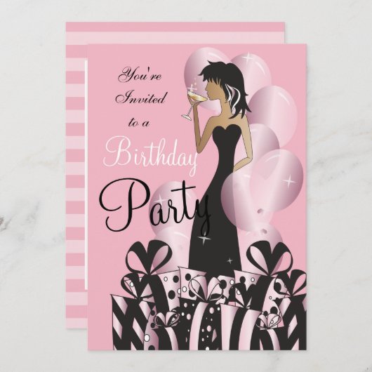 Invitation Fille d'anniversaire classique (Devant / Derrière)
