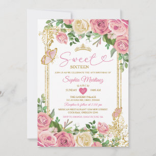 Invitation Fille d'anniversaire de 16 ans au jardin floral ro