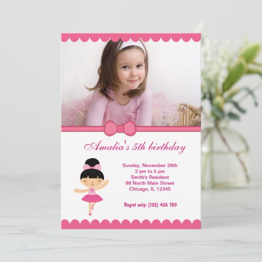 Invitation Fille d'anniversaire de Ballerina (Debout devant)