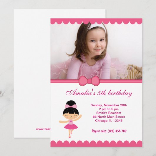 Invitation Fille d'anniversaire de Ballerina (Devant / Derrière)