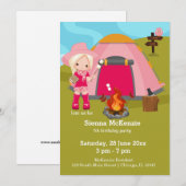 Invitation Fille d'anniversaire de camping (Devant / Derrière)