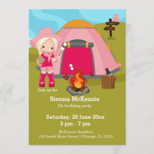 Invitation Fille d'anniversaire de camping