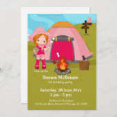 Invitation Fille d'anniversaire de camping (Devant / Derrière)