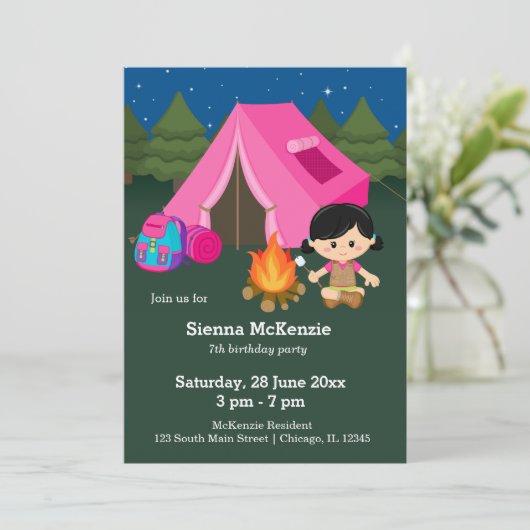 Invitation Fille d'anniversaire de camping (Debout devant)