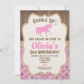 Invitation Fille d'anniversaire de cheval rustique or rose (Devant)