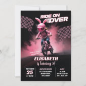 Invitation Fille d'anniversaire de course de vélo BMX rose (Devant)