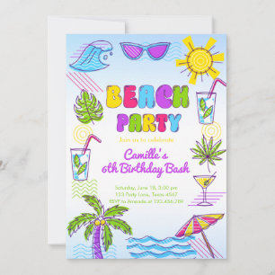 Invitation Fille d'anniversaire de fête de plage