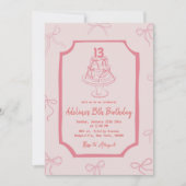 Invitation Fille d'anniversaire de gâteau à arc rose dessiné (Devant)