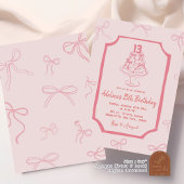 Invitation Fille d'anniversaire de gâteau à arc rose dessiné