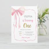 Invitation Fille d'anniversaire de la Bow rose (Debout devant)