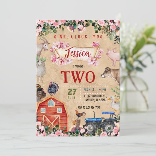 Invitation Fille d'anniversaire de la ferme (Debout devant)