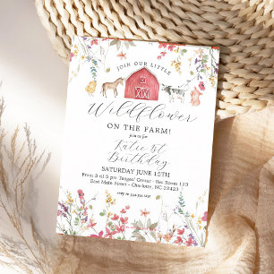 Invitation Fille d'anniversaire de la ferme de fleurs sauvage