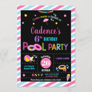 Invitation Fille d'anniversaire de la piscine
