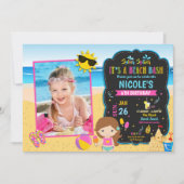 Invitation Fille d'anniversaire de la piscine de plage avec p (Devant)