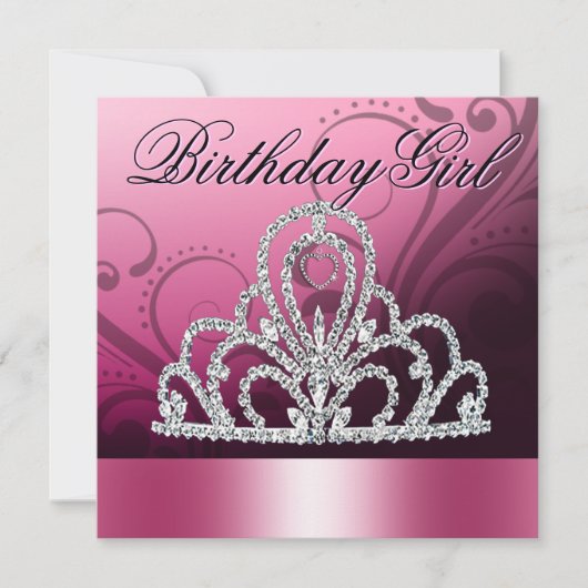 Invitation Fille d'anniversaire de la princesse Tiara (rose) (Devant)