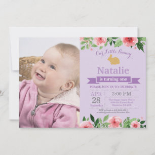 Invitation Fille d'anniversaire de lapin Œuf de Pâques 1er Pr
