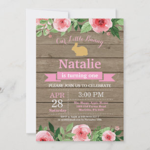 Invitation Fille d'anniversaire de lapin Œuf de Pâques 1er Pr