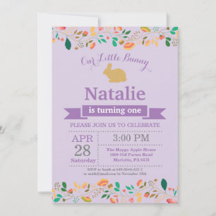 Invitation Fille d'anniversaire de lapin Œuf de Pâques 1er Pr