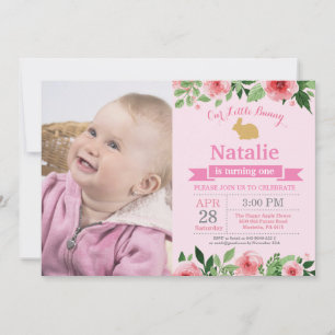 Invitation Fille d'anniversaire de lapin Œuf de Pâques 1er Pr