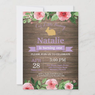 Invitation Fille d'anniversaire de lapin Œuf de Pâques 1er Pr