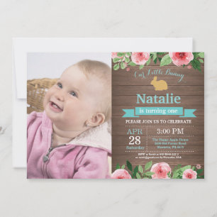 Invitation Fille d'anniversaire de lapin Œuf de Pâques 1er Pr