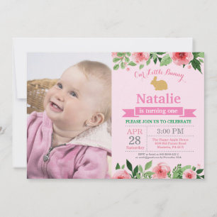 Invitation Fille d'anniversaire de lapin Œuf de Pâques 1er Pr