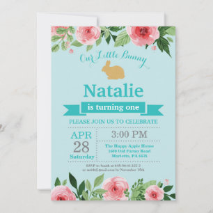 Invitation Fille d'anniversaire de lapin Œuf de Pâques 1er Pr