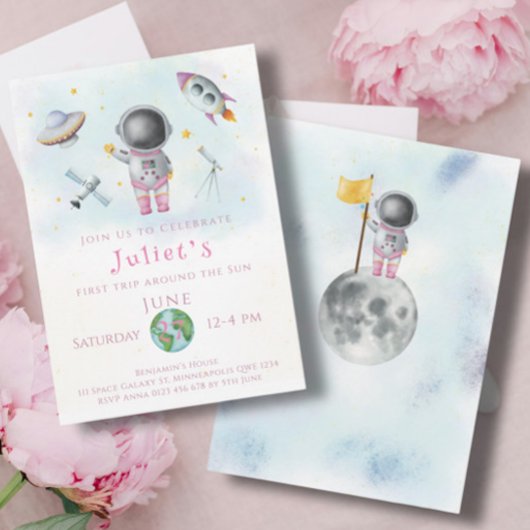 Invitation Fille d'anniversaire de l'espace Un astronaute lan