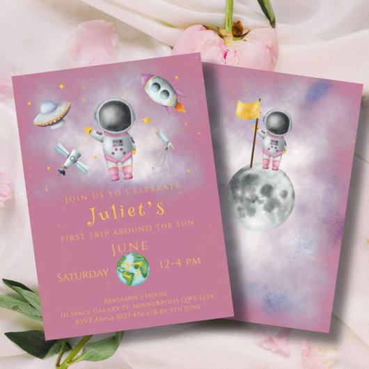 Invitation Fille d'anniversaire de l'espace Un astronaute lan