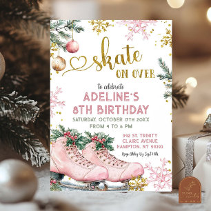 Invitation Fille d'anniversaire de Noël Skate rose sur l'hive