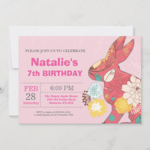 Invitation Fille d'anniversaire de Pâques Lapin d'anniversair