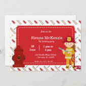 Invitation Fille d'anniversaire de pompier (Devant / Derrière)