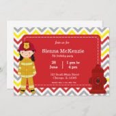 Invitation Fille d'anniversaire de pompier (Devant / Derrière)