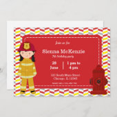 Invitation Fille d'anniversaire de pompier (Devant / Derrière)