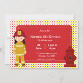 Invitation Fille d'anniversaire de pompier (Devant)