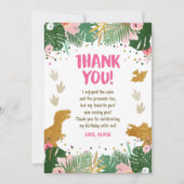 Invitation Fille d'anniversaire dinosaure Or Rose Merci (Devant)