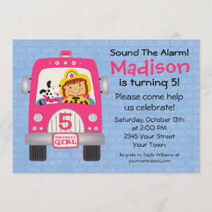 Invitation Fille d'anniversaire du camion-feu