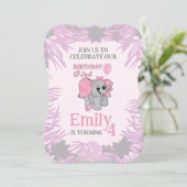 Invitation Fille d'anniversaire Éléphant bébé rose (Debout devant)