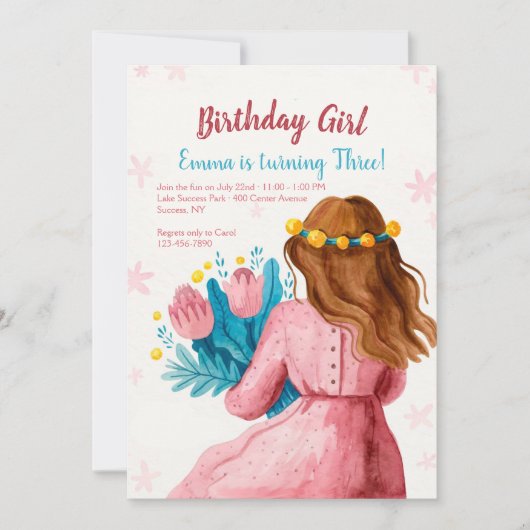Invitation Fille d'anniversaire en rose (Devant)
