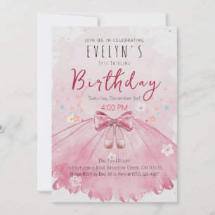 Invitation Fille d'anniversaire en tutu rose Fête de ballet