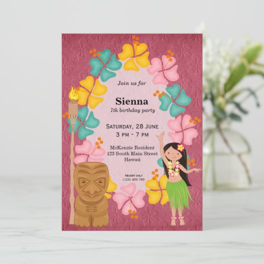 Invitation Fille d'anniversaire Hawaii (Debout devant)