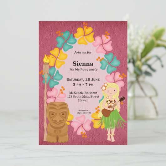 Invitation Fille d'anniversaire Hawaii (Debout devant)