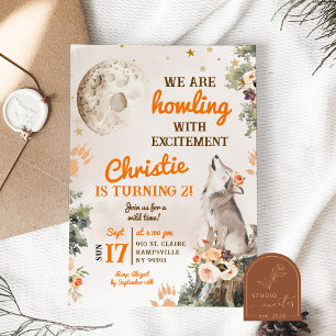 Invitation Fille d'anniversaire hurlement de loup et de lune