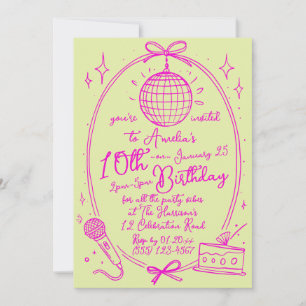 Invitation Fille d'anniversaire Karaoké Soirée Disco Rétro